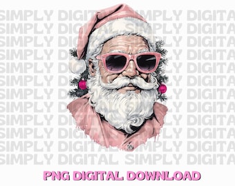 Pink Retro Santa PNG Sublimation Cricut Design Christmas Holiday Shirt Crewneck Sweatshirt Design for Her Girly Santa Claus Digital Download