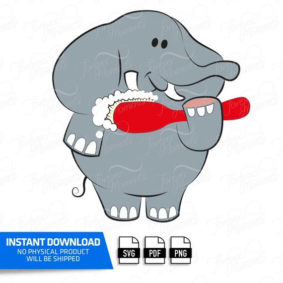Elephant Brushing Teeth Svg Pdf Png Digital Download Etsy India