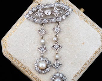 Victorian Negligee Pendant, Antique Diamond Pendant, Antique Necklace, Silver & Gold 1880s