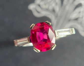 Vintage Diamond & Ruby Ring, Vintage Diamond Ring, 18k White Gold 1970s