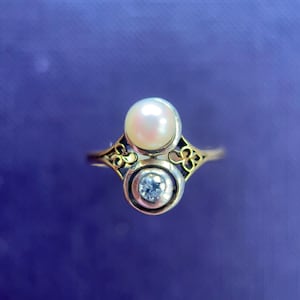 Art Nouveau Ring, Antique Diamond Ring, 18k Yellow Gold 1900