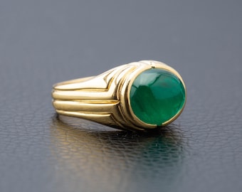 Vintage Bulgari Style Ring, Vintage Cocktail Ring, Cabochon Emerald Ring, 18k Gold 1970s