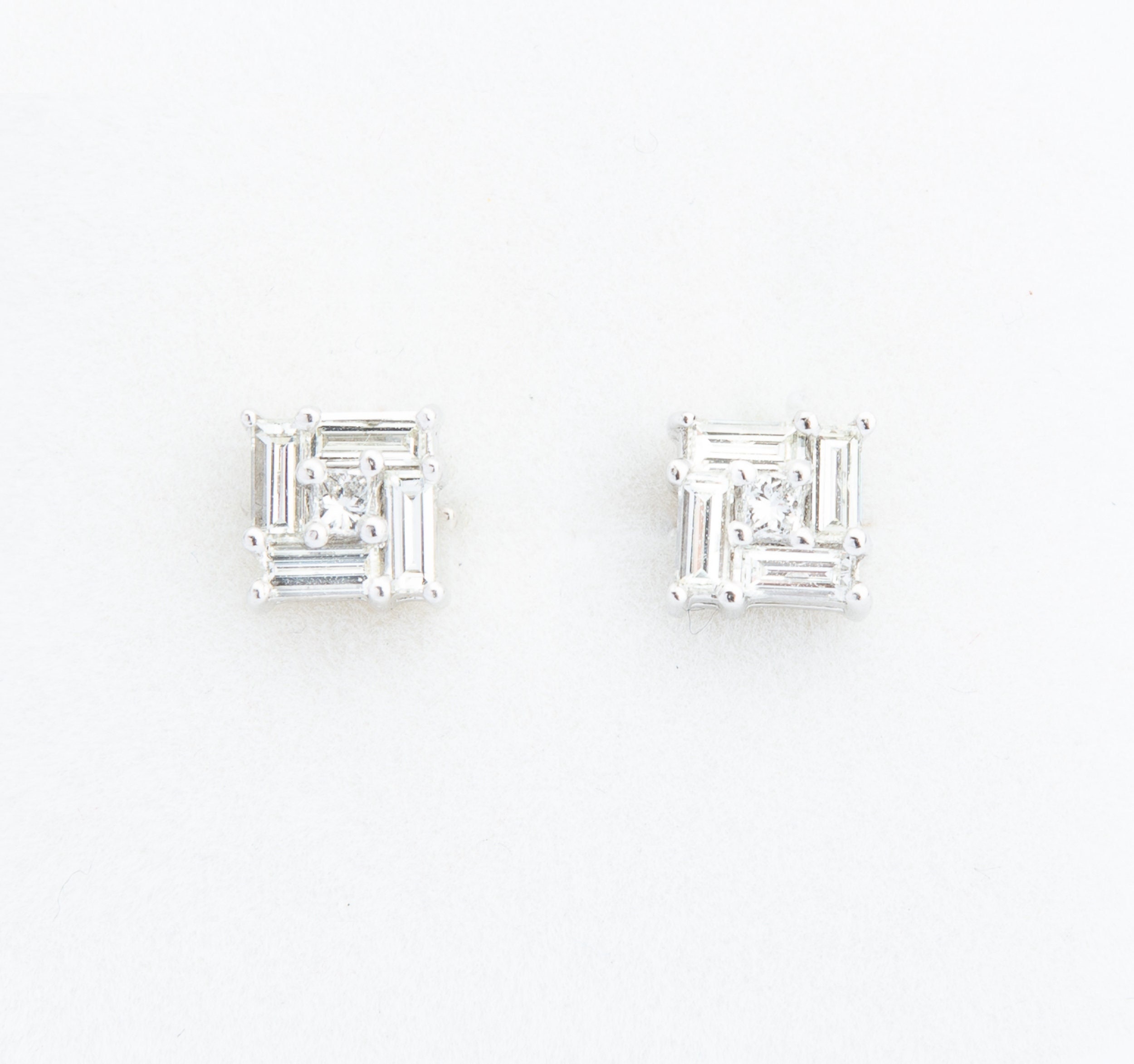 Baguette Diamond Studs, Square Earrings, Illusion Stud Earring, Platinum