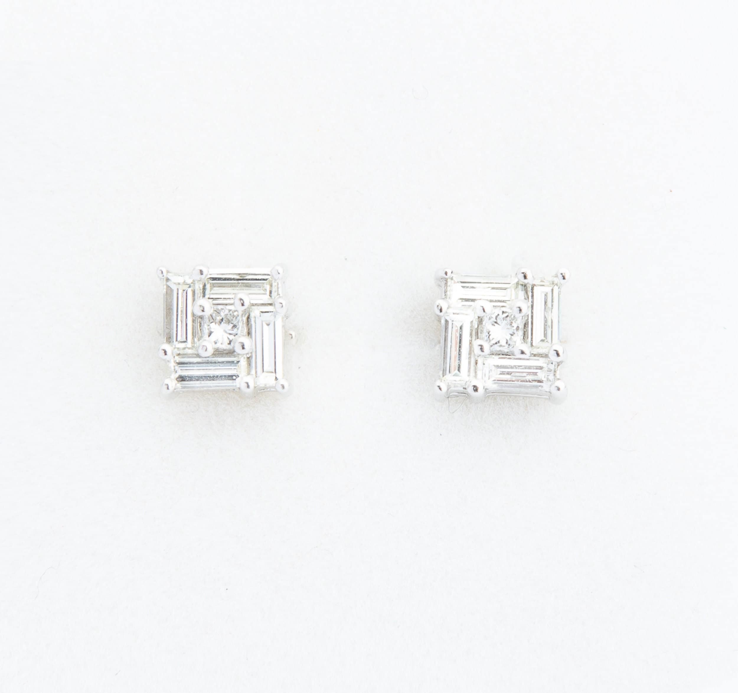 Baguette Diamond Studs, Square Earrings, Illusion Stud Earring, Platinum