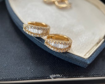 Diamond Huggie Earrings, Diamond Earrings, Hoop Earrings, 18K Yellow Gold