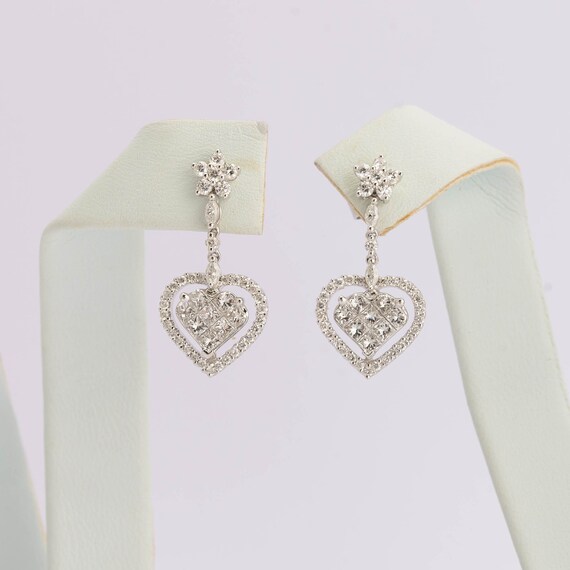 Vintage Diamond Drop Earrings 18K White Gold 1990s