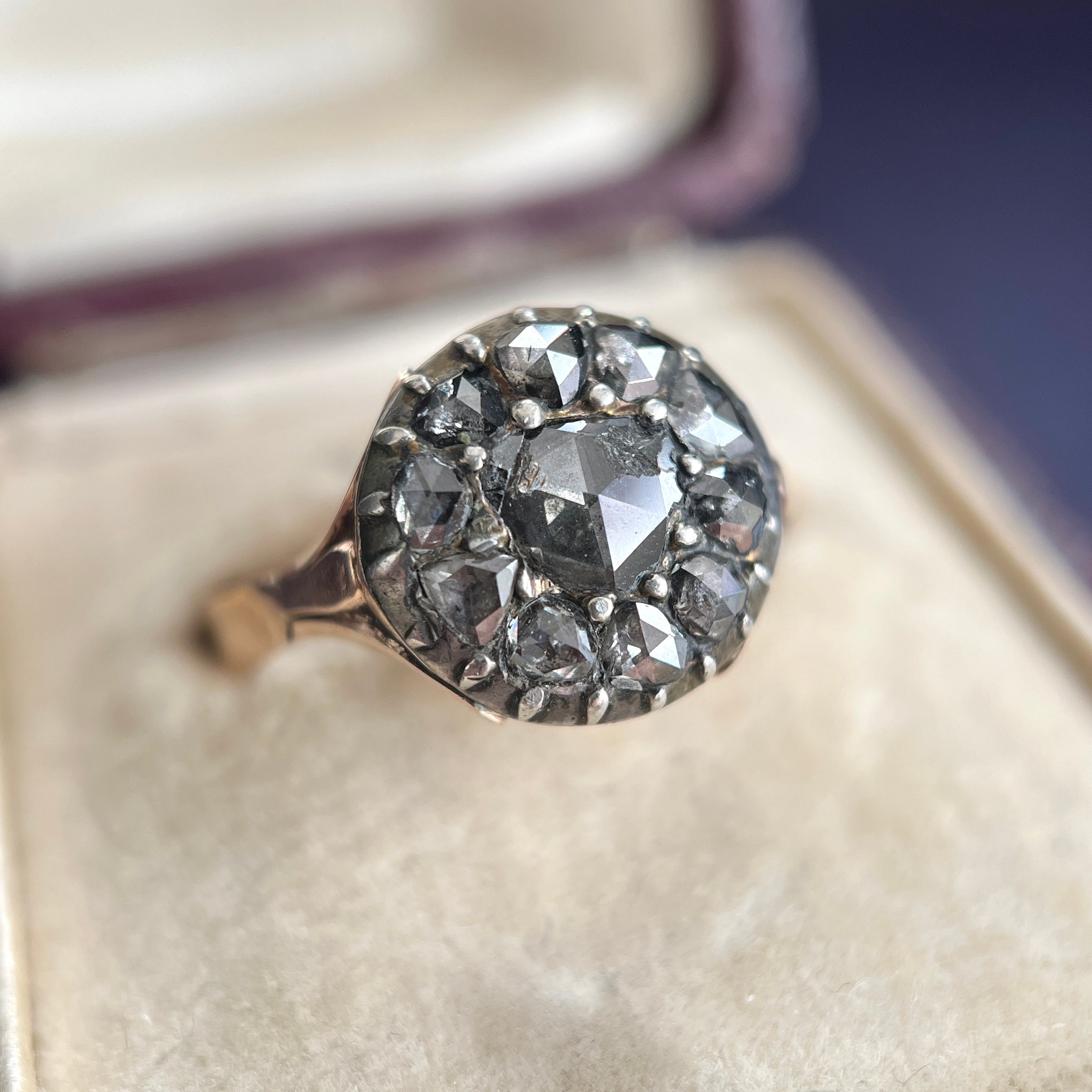 Georgian Old Mine Cut Diamond Cluster Ring – Bell and Bird