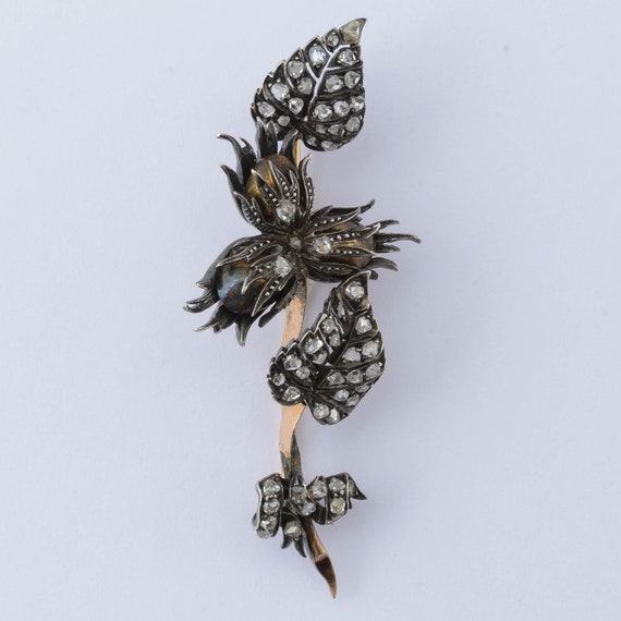 Antique Victorian diamond floral spray brooch 1850