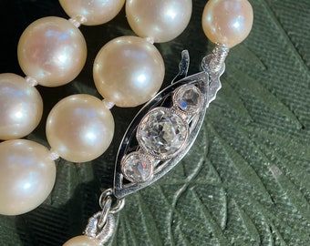 Akoya Pearl Necklace, Art Deco Diamond Clasp 1920s