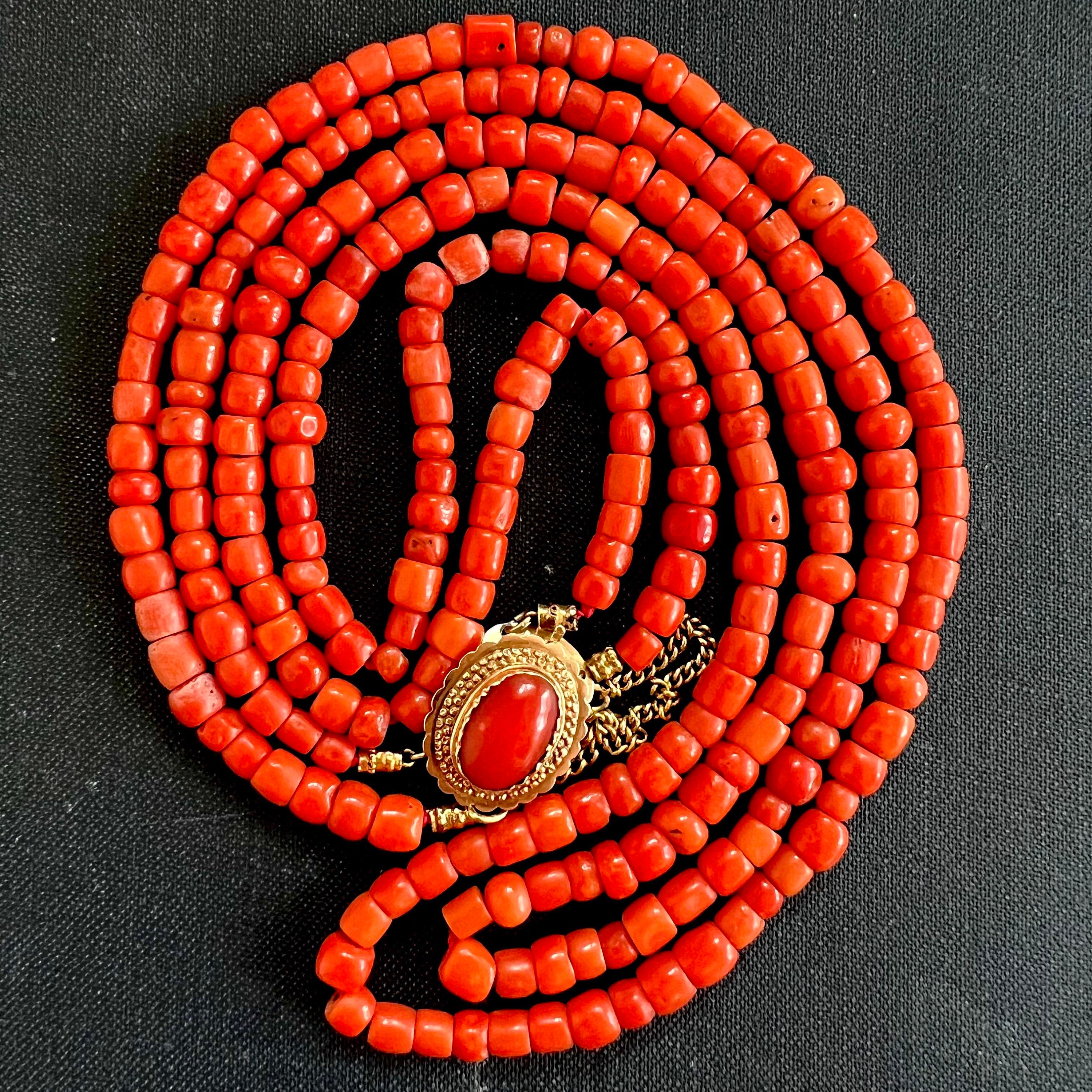 Antique Victorian Coral Necklace, Clasp, 14K Gold Circa 1880S