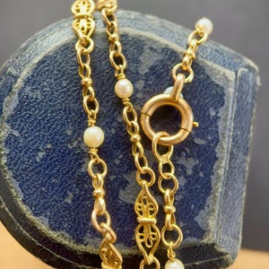 Reserved- Antique Fancy Link Chain Necklace, Victorian Filigree Necklace, 18ct Yellow Gold 1890s
