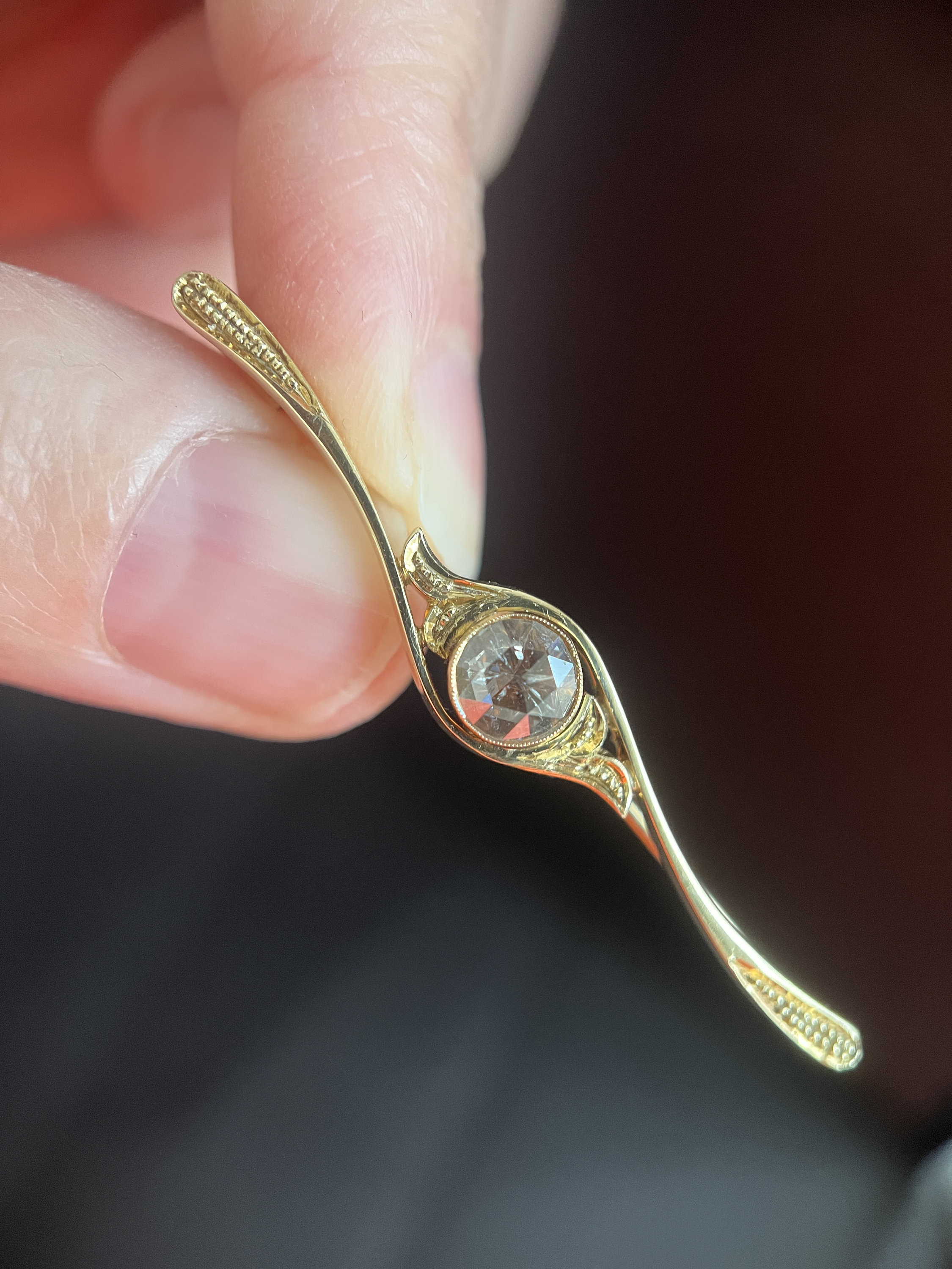 Antique Art Nouveau Diamond Pin Brooch, 18K Gold1 900S