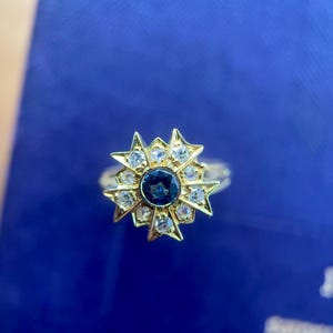 スター ダイヤモンド リング、サファイアとダイヤモンドのリング、18K イエロー ゴールド 1960 年代
