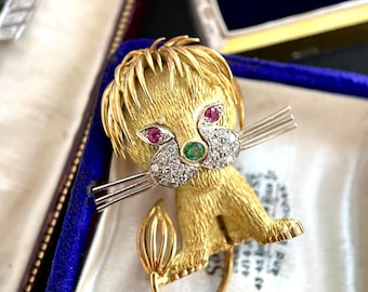 Broche Motif Lion Noire Et Dorée - Bijou Fantaisie Neuf - Parfait Pour Accessoiriser
