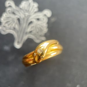 Antique Snake Ring, Victorian Diamond Ring, 18ct Yellow Gold, 1870s