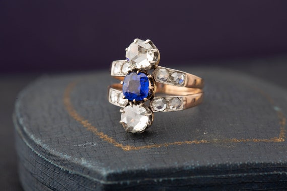 Antique Victorian Ring, Antique Diamond Ring, Gold & Silver 1870s