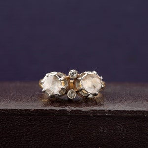 Antique Rose Diamond Ring, Antique Victorian You & Me Ring, 18k Yellow Gold 1890