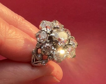 Antique Victorian Ring, Antique Diamond Ring, Diamond Cluster ring, Silver & Gold 1840s