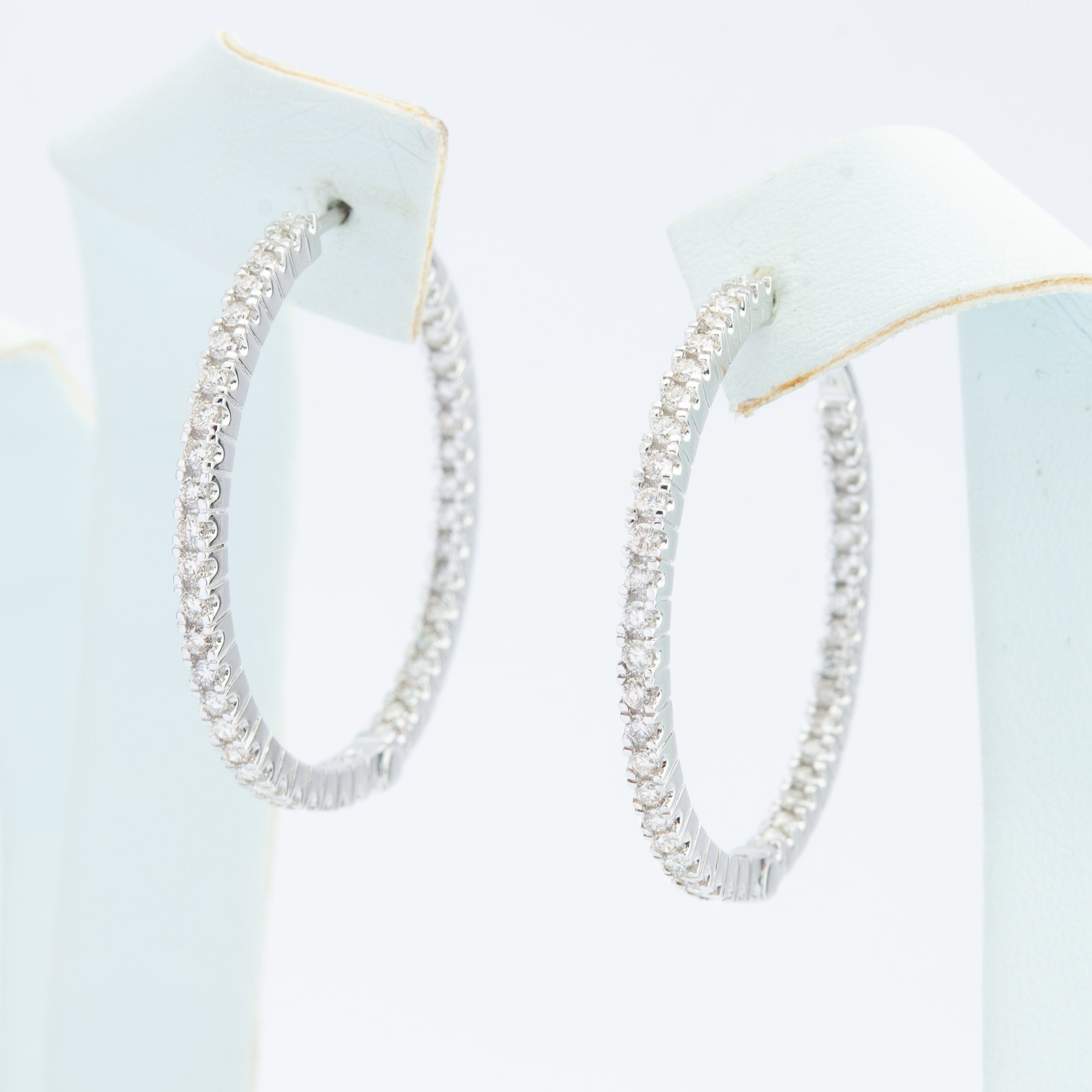 Diamond Hoop Earrings, Inside Outside Earrings 31mm, 18K White Gold