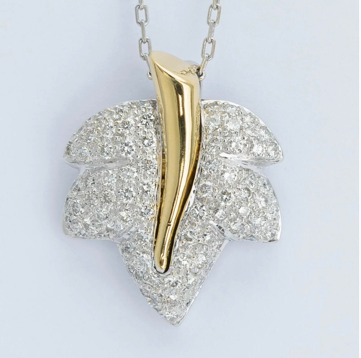 Diamond Pendant, Leaf 18K White & Yellow Gold 1990S