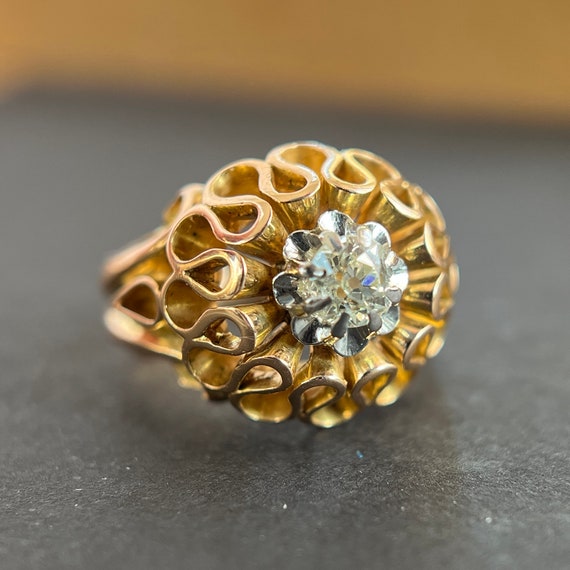 Retro Diamond Ring, Cocktail Ring,  18K Reddish G… - image 1