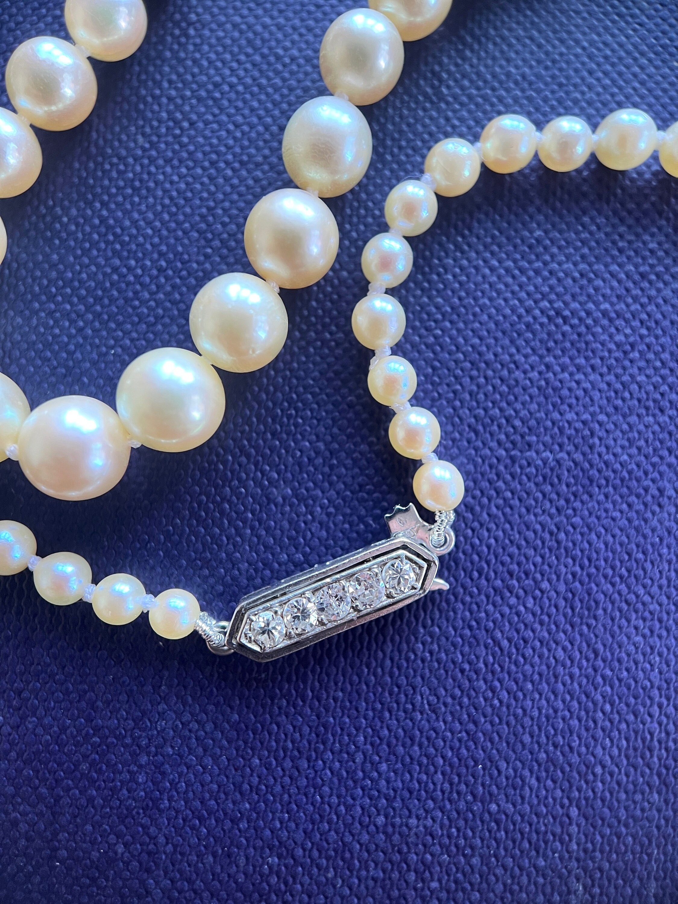 Akoya Pearl Necklace, Art Deco Diamond Clasp, 1920S