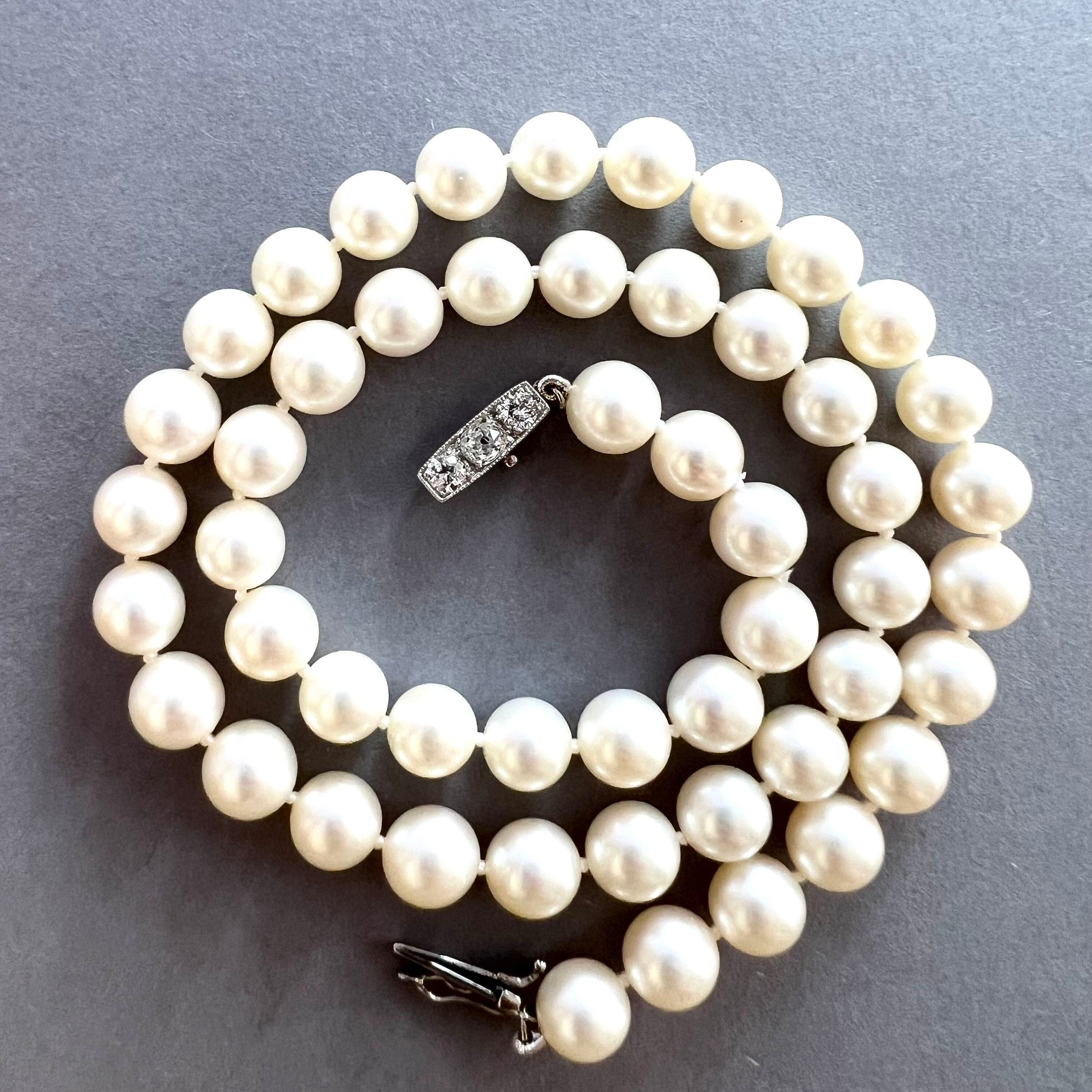 Akoya Pearl Necklace, Art Deco Diamond Clasp 1920S