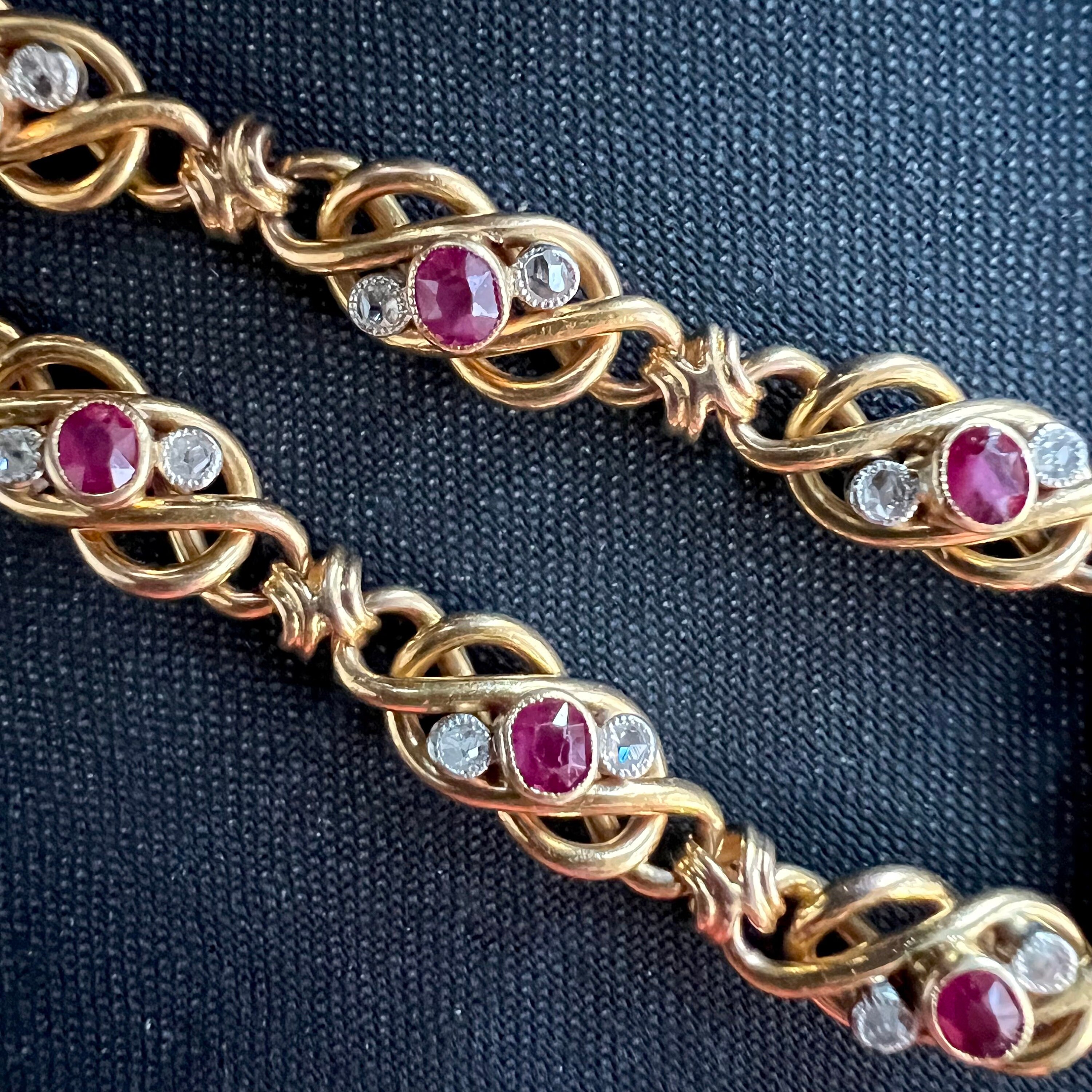 Antique Bracelet, Art Nouveau Bracelet, Victorian Rubies & Diamond 18K Gold 1890S