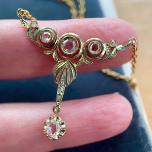 Art Deco Necklace, Antique Pendant on Chain, 18k Yellow & White Gold 1920s