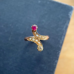 Art Nouveau Ring, Antique Ruby & Diamond Ring, Toi et Moi Ring, 18ct Gold 1890s