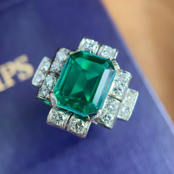 Art Deco Ring, Emerald Doublet & Diamond Ring, Antique Diamond Ring, Platinum 1920s
