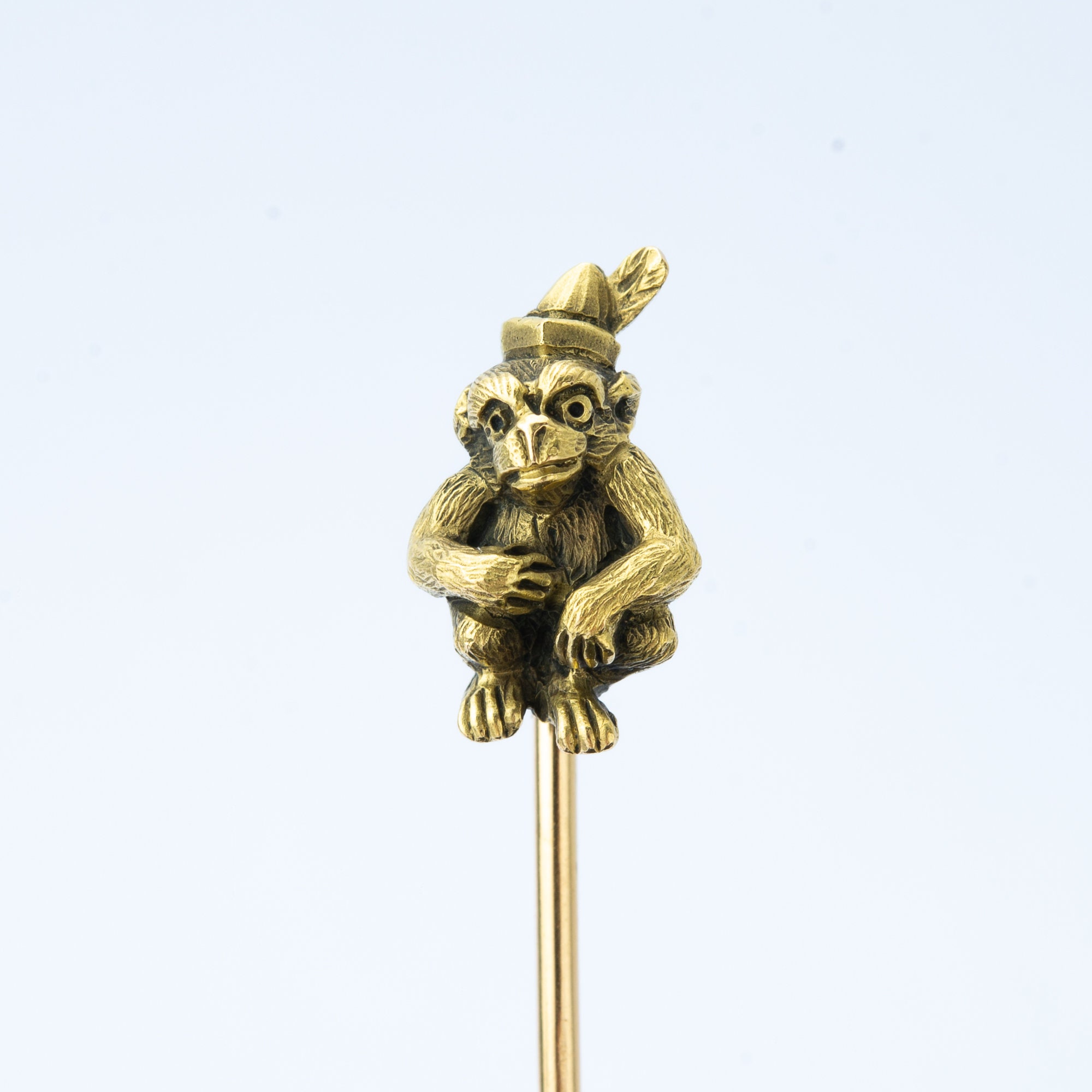 Antique Victorian Stick Pin, Monkey Tie 18K Yellow Gold 1880S