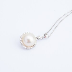 Pearl & Diamond Pendant, White Fresh Water Cultured Pearl Pendant, 18k White Gold image 3