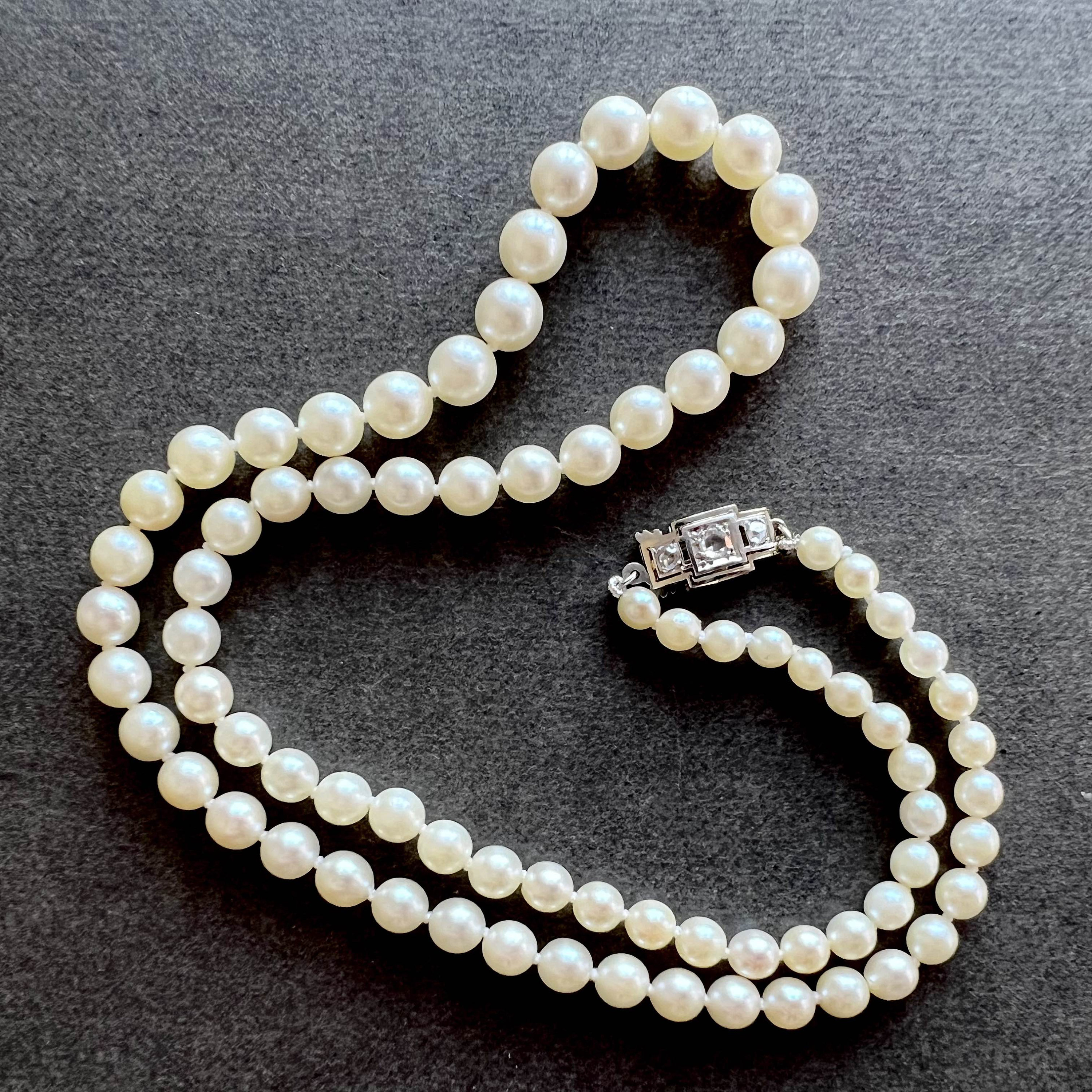 Akoya Pearl Necklace, Art Deco Diamond Clasp 1925S