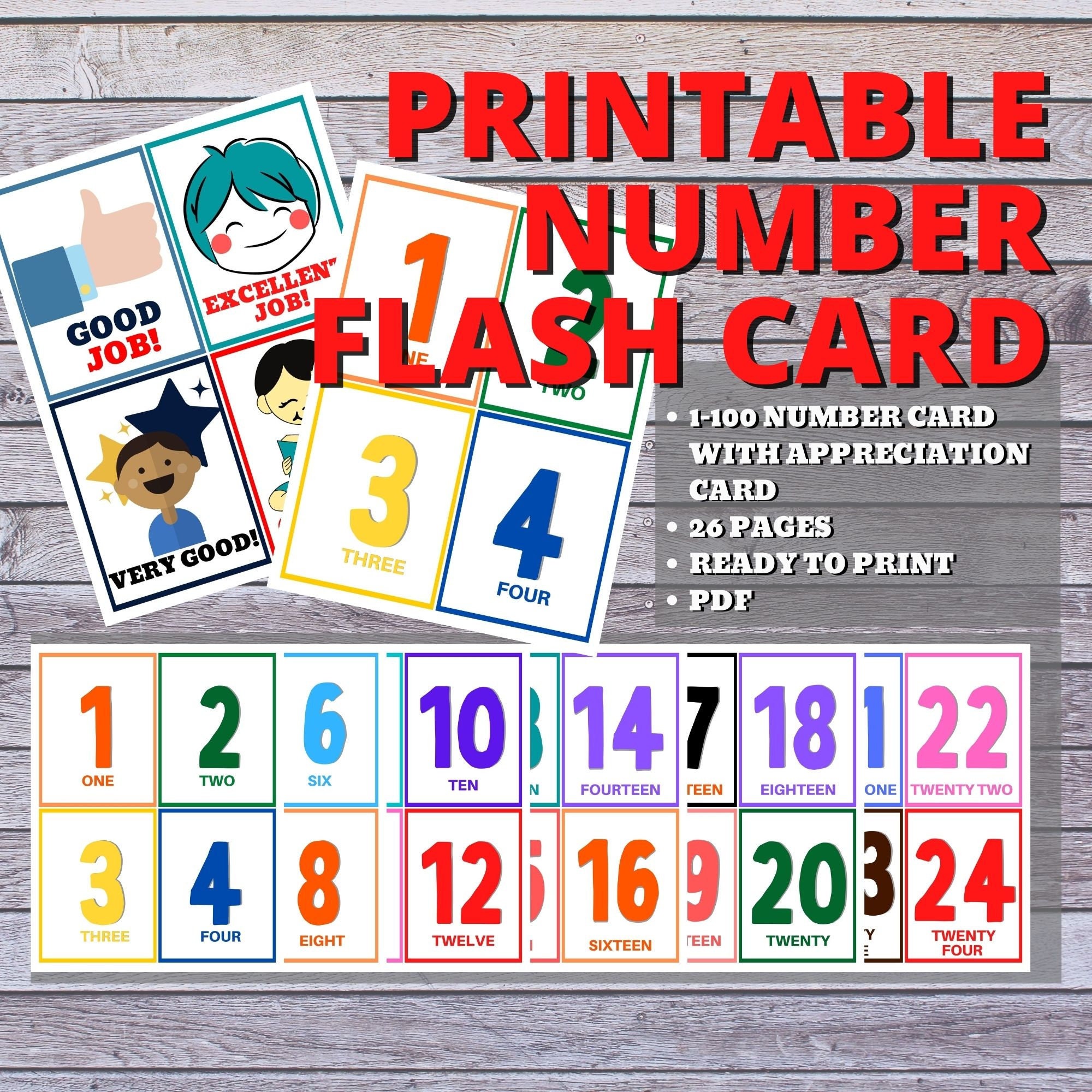 Printable Number Flash Cards Toddler And Preschool Etsy