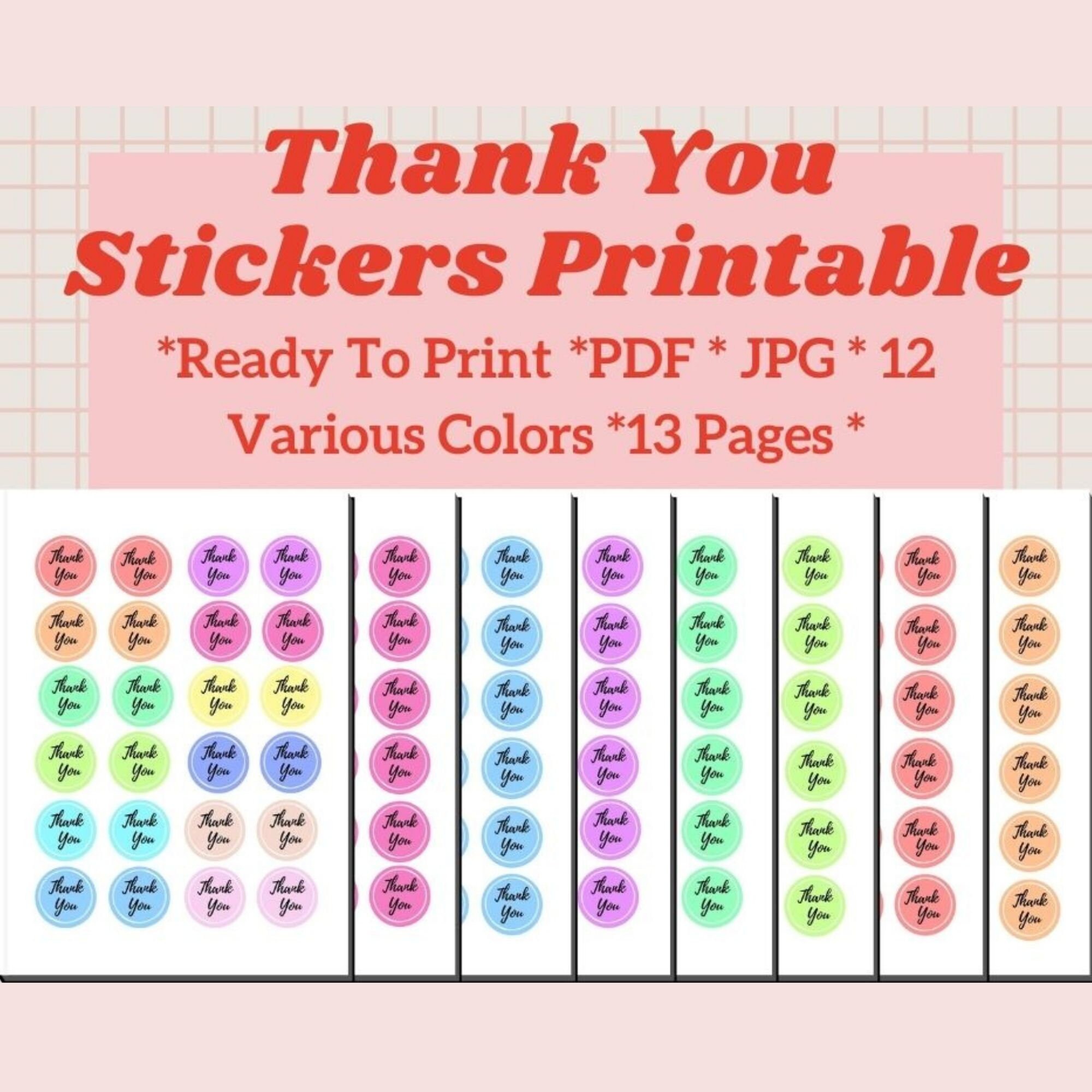 Printable Thank You Stickers PNG PDF and JPG | Etsy
