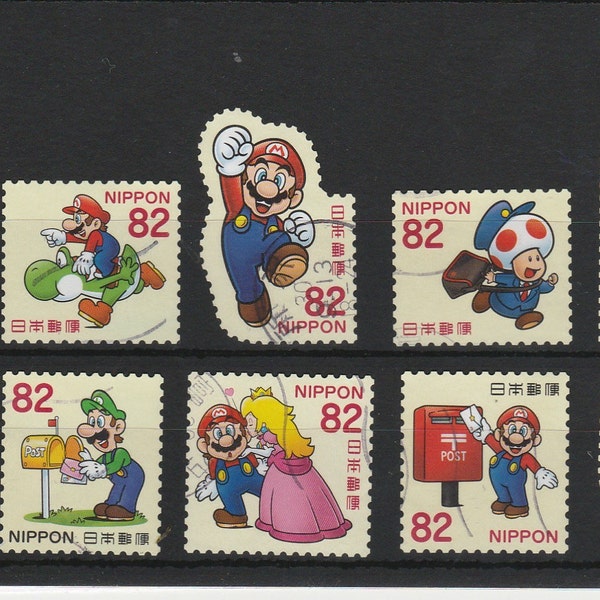 10 x Super Mario, kleine gebruikte postzegels / Japan, 2016 / set van 10 verschillende / Game, Anime /