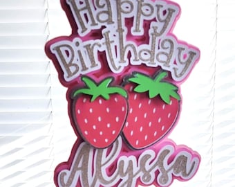 Strawberry Birthday Cake Topper - Berry Sweet One - Personalized, Handmade