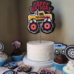 Custom Monster Truck Off-Road Truck Birthday Party Cake Topper + Cupcake Toppers Set - Add Your Child's Name - 3D Birthday Party Toppers