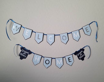 Welcome Home Baby Boy Banner - Custom Onesie with Name - Choose Colors, Ribbon, and Add Personalization - New Baby and Baby Shower Banners