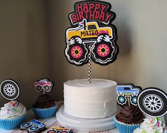 Custom Monster Truck Off-Road Truck Birthday Party Cake Topper + Cupcake Toppers Set - Add Your Child's Name - 3D Birthday Party Toppers