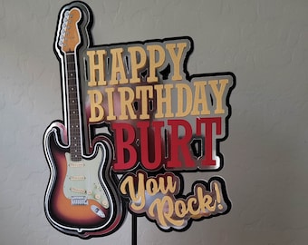 Guitar Birthday Cake Topper - 3D Custom Cake Topper for All Ages - Happy Birthday CUSTOM NAME - You Rock! Colors to Match Theme