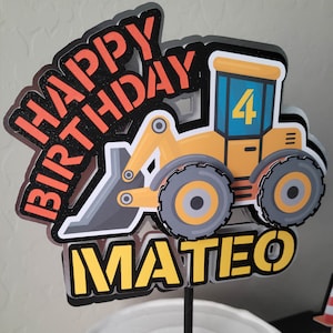 Construction Birthday Theme - Bulldozer Design - Party Cake Topper + Cupcake Toppers Set - Add Your Child's Name & Age - 3D Cake Toppers