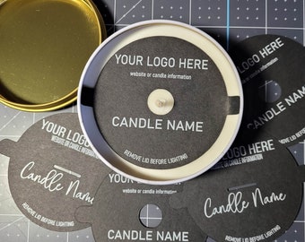 WHITE Printing on BLACK Custom Candle Dust Covers - Standard & Wood Wick Options - Add Business Logo and Custom Text - Brand Your Products