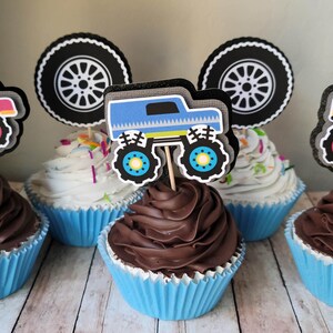 Monster Truck Cupcake Toppers - Set of 12 - 3D Layered Handmade Cupcake Toppers - Monster Truck Theme Birthday Party - Choose Colors & Types