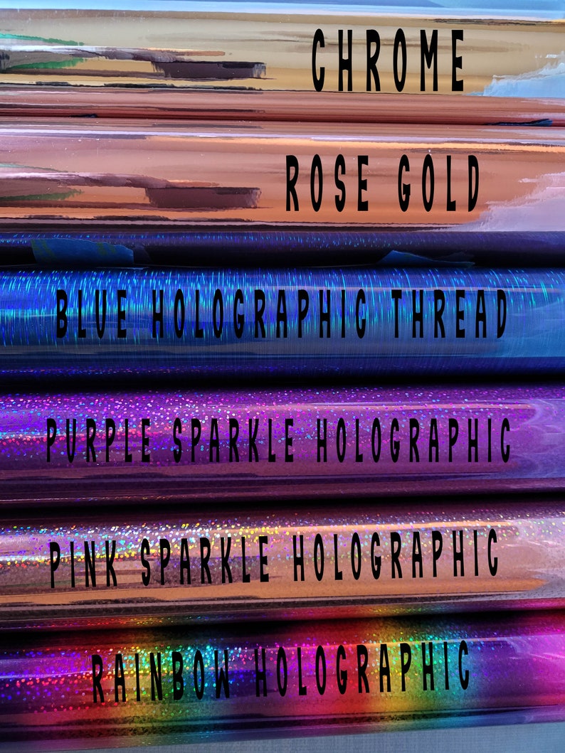 Color options for Boss Lady vinyl decals - chrome, rose gold, blue holographic, purple sparkle, pink sparkle, and rainbow holographic.