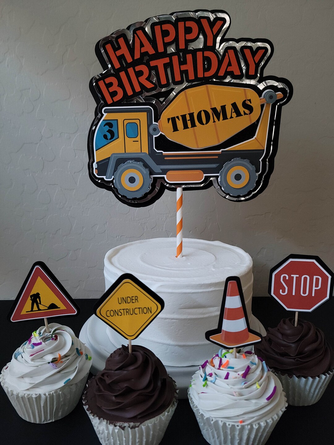 Cement Mixer Cake Topper Construction Theme Birthday Party Decor Boy