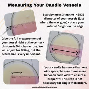 Tips for measuring your candle vessels to ensure a proper fit and to know what to expect when ordering from my Etsy shop.