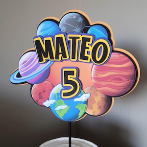Custom Solar System Cake Topper - Space Cake Topper, Planets Birthday - Personalize Name and Age - Large Cake Topper with Colorful Planets