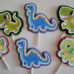 Dinosaur Cupcake Toppers - Custom Handmade 3D Dino Cupcake Toppers - Dinosaur Birthday Theme - T-REX, Triceratops, Brachiosaurus Cupcakes